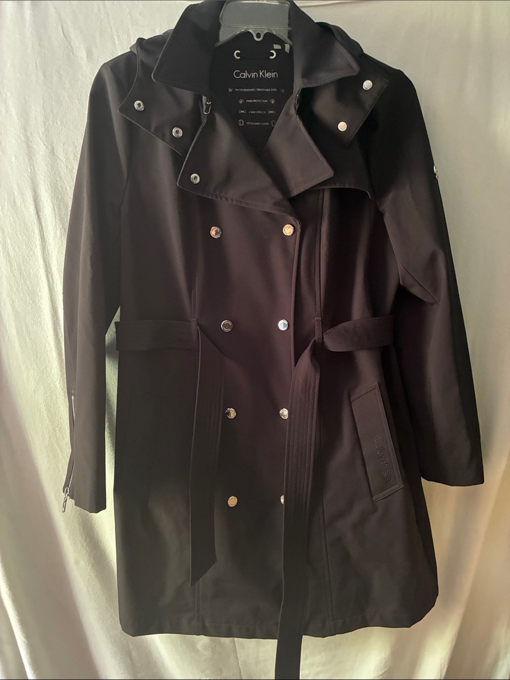 Calvin Klein Black Double-Breasted Trench Coat with Belt